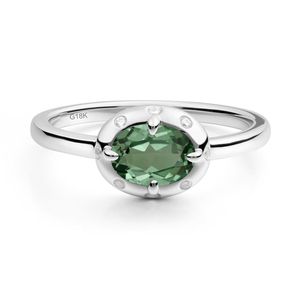 Oval Green Sapphire Ring with Faux-Bezel Setting - LUO Jewelry #metal_18k white gold