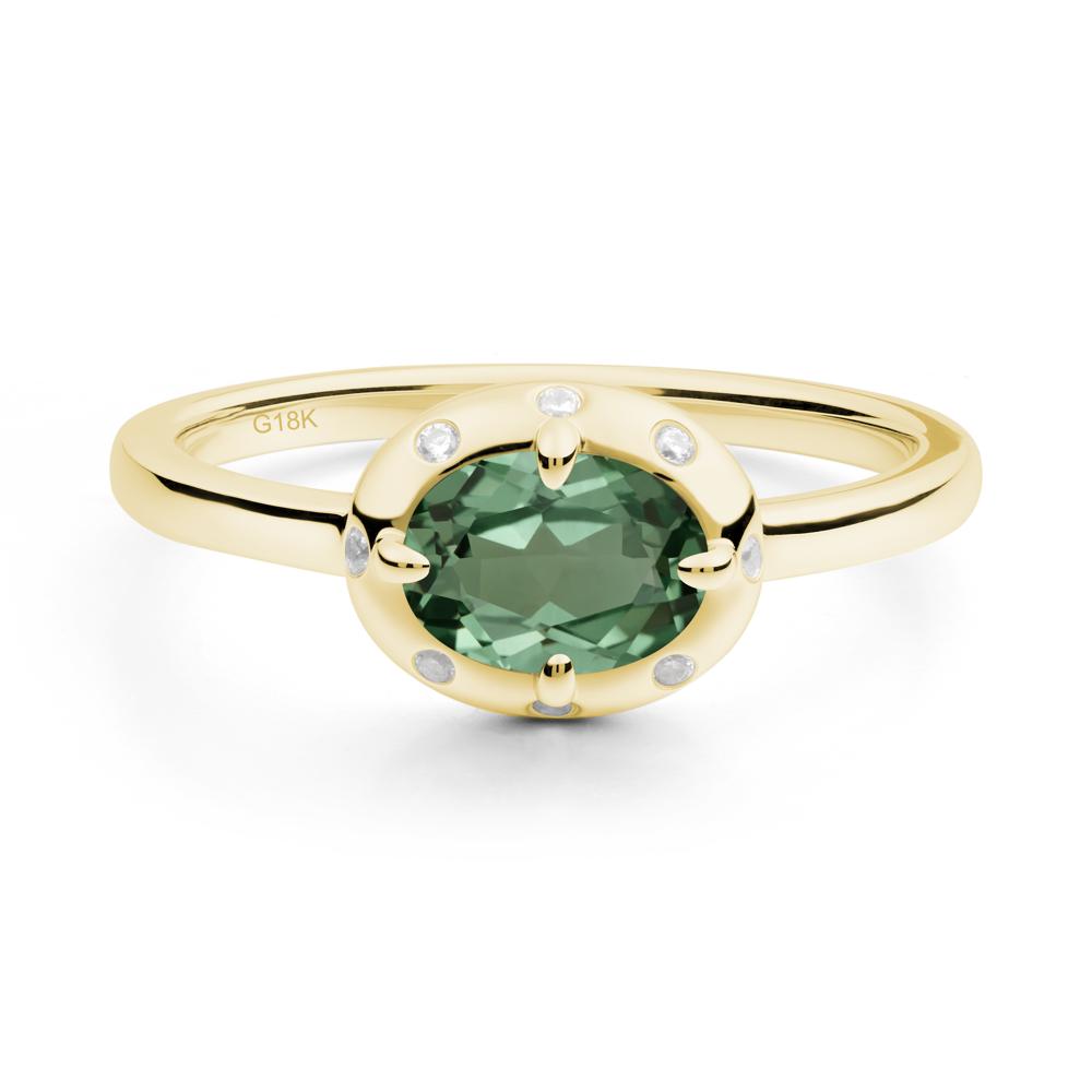 Oval Green Sapphire Ring with Faux-Bezel Setting - LUO Jewelry #metal_18k yellow gold