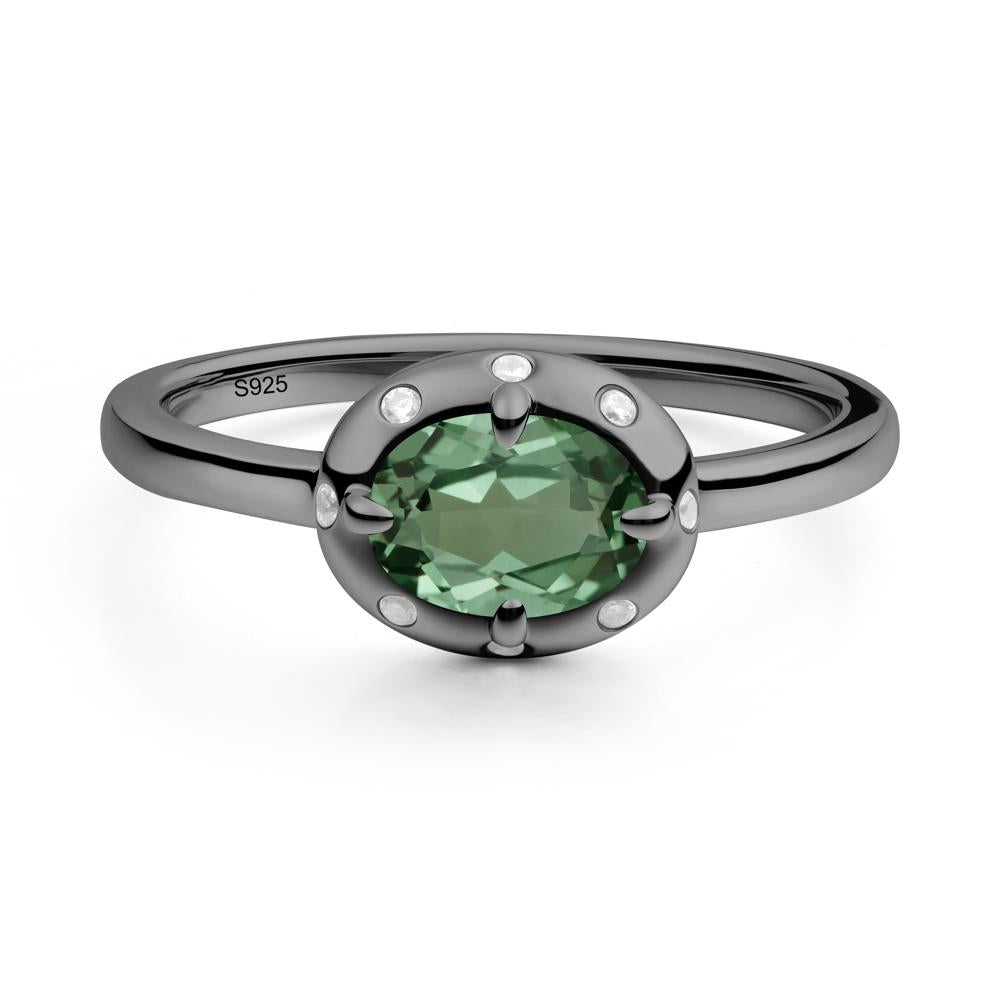 Oval Green Sapphire Ring with Faux-Bezel Setting - LUO Jewelry #metal_black finish sterling silver