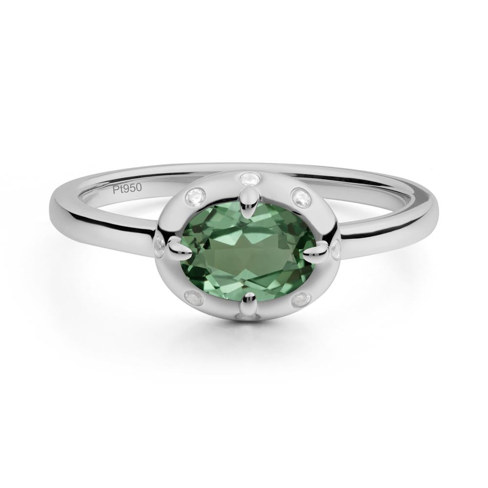 Oval Green Sapphire Ring with Faux-Bezel Setting - LUO Jewelry #metal_platinum