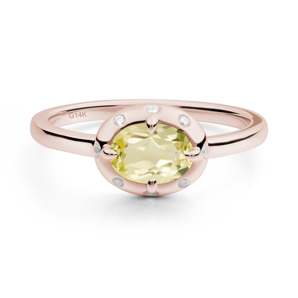 Oval Lemon Quartz Ring with Faux-Bezel Setting - LUO Jewelry #metal_14k rose gold
