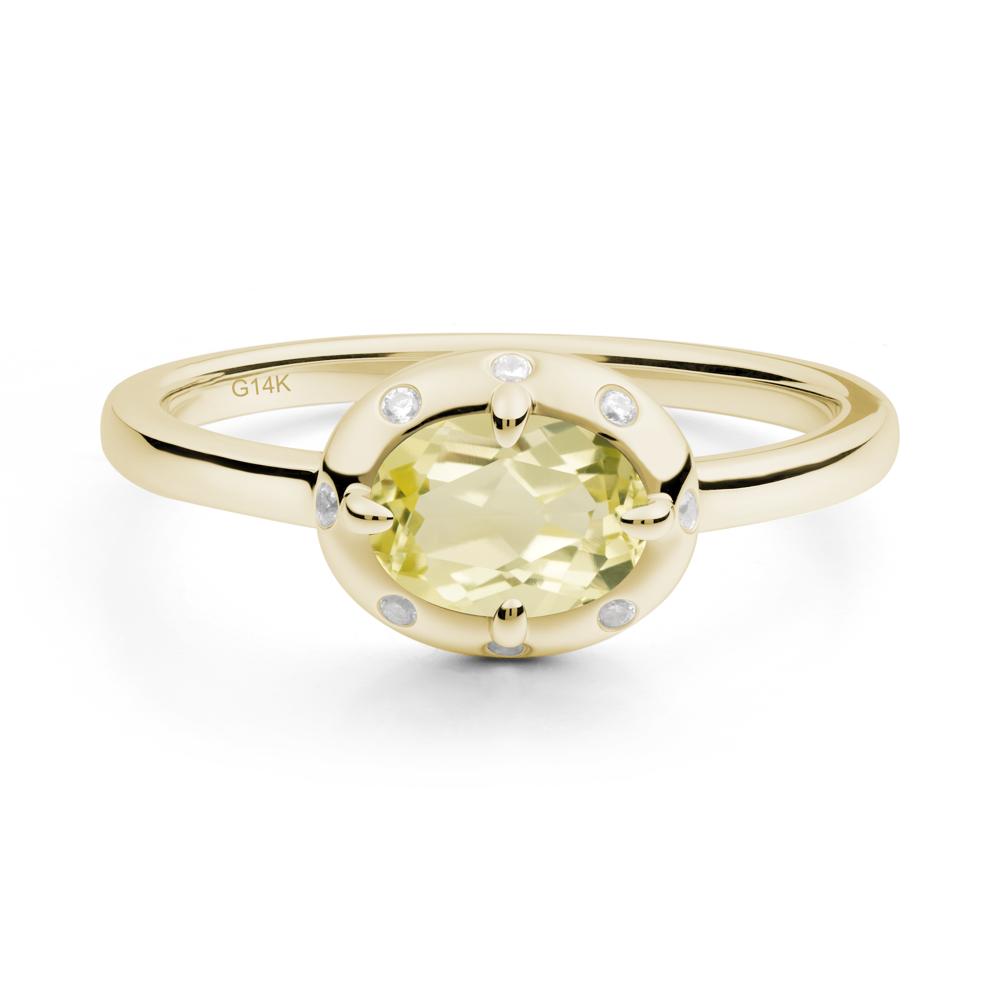 Oval Lemon Quartz Ring with Faux-Bezel Setting - LUO Jewelry #metal_14k yellow gold