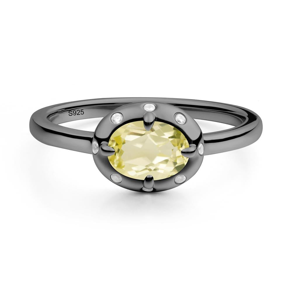 Oval Lemon Quartz Ring with Faux-Bezel Setting - LUO Jewelry #metal_black finish sterling silver