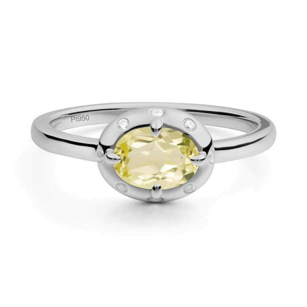 Oval Lemon Quartz Ring with Faux-Bezel Setting - LUO Jewelry #metal_platinum