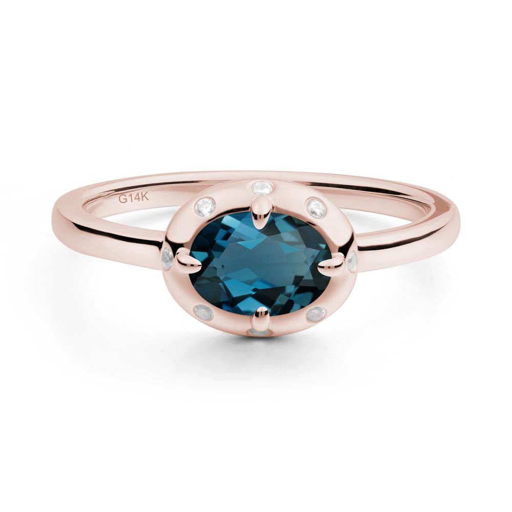 Oval London Blue Topaz Ring with Faux-Bezel Setting - LUO Jewelry #metal_14k rose gold
