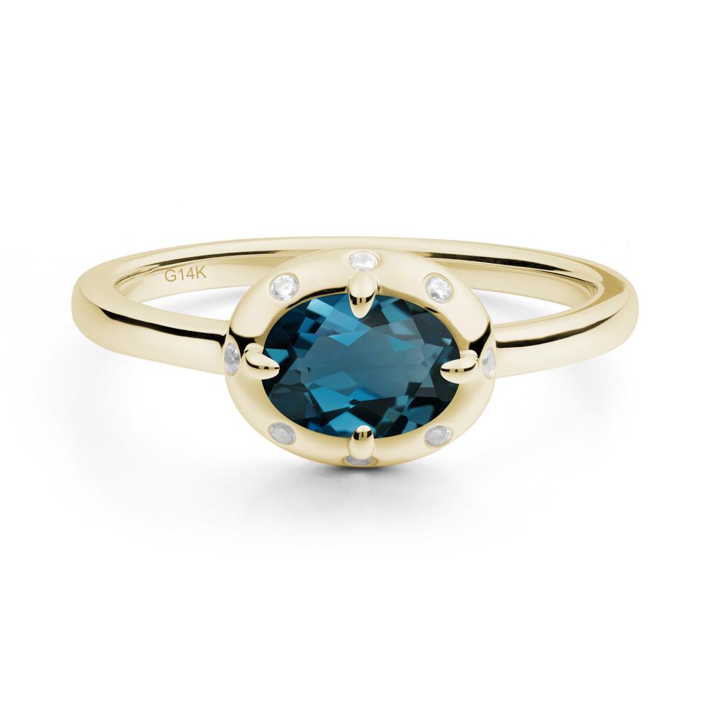 Oval London Blue Topaz Ring with Faux-Bezel Setting - LUO Jewelry #metal_14k yellow gold