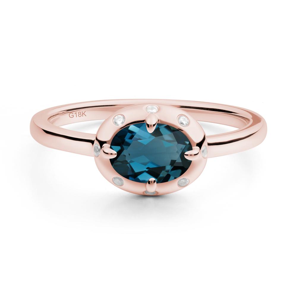 Oval London Blue Topaz Ring with Faux-Bezel Setting - LUO Jewelry #metal_18k rose gold