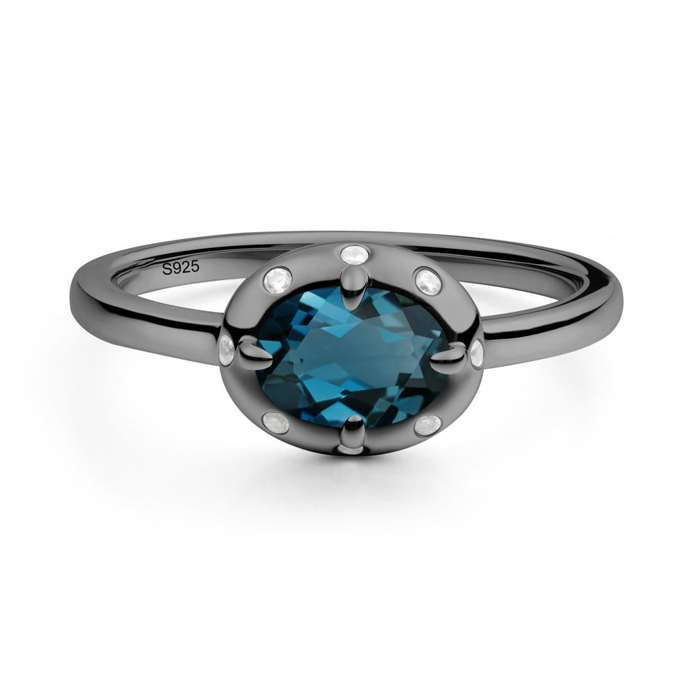 Oval London Blue Topaz Ring with Faux-Bezel Setting - LUO Jewelry #metal_black finish sterling silver