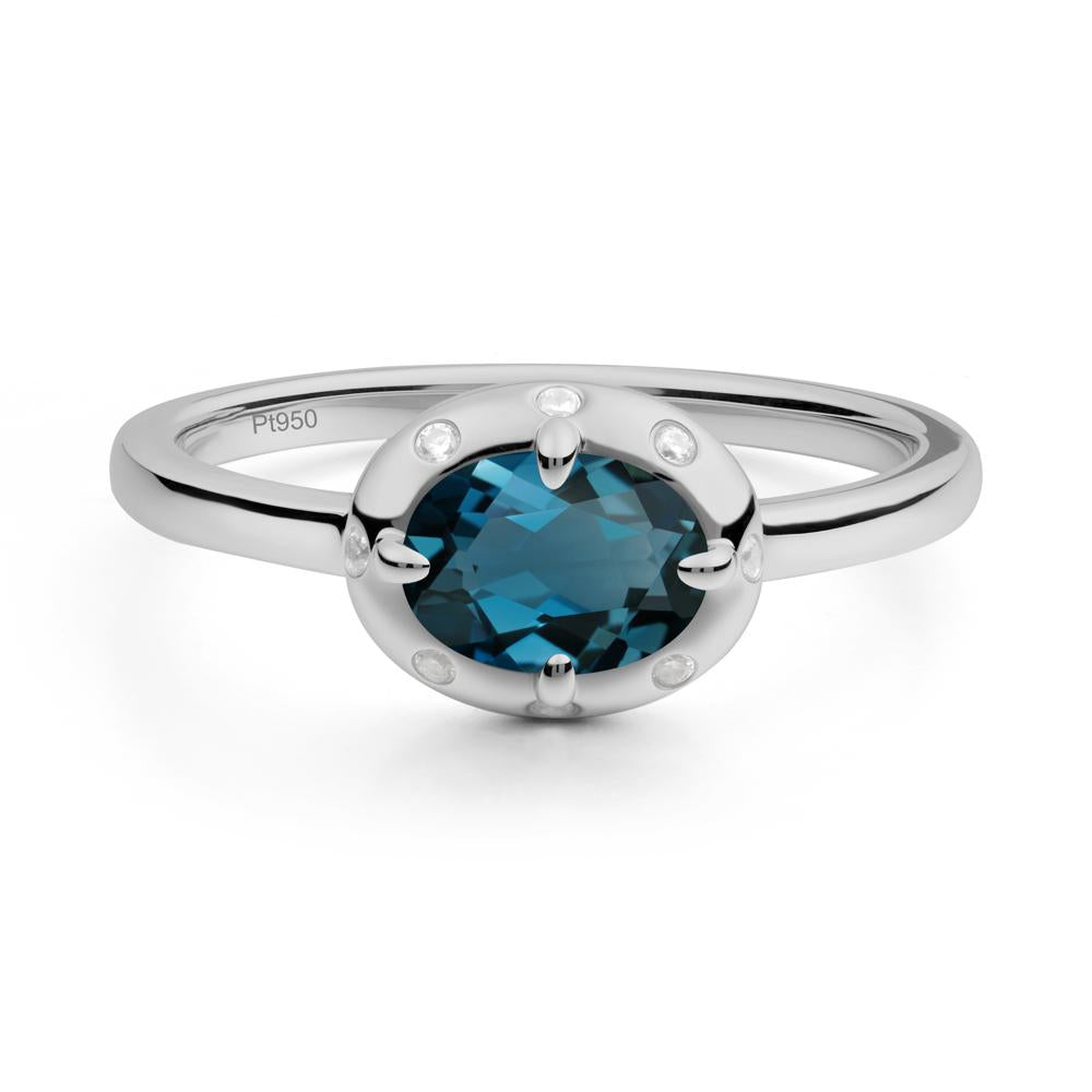 Oval London Blue Topaz Ring with Faux-Bezel Setting - LUO Jewelry #metal_platinum