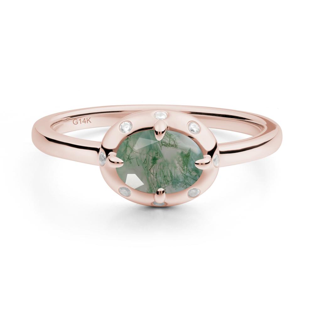 Oval Moss Agate Ring with Faux-Bezel Setting - LUO Jewelry #metal_14k rose gold