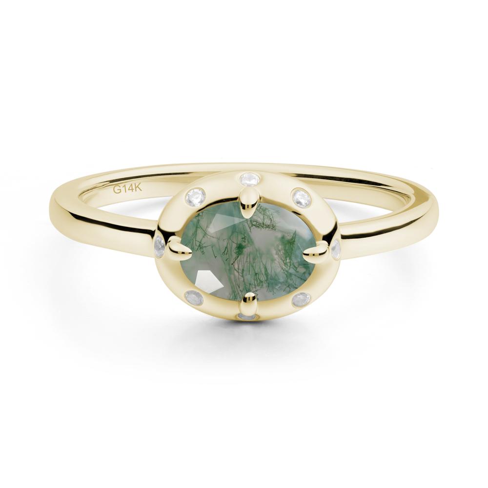 Oval Moss Agate Ring with Faux-Bezel Setting - LUO Jewelry #metal_14k yellow gold