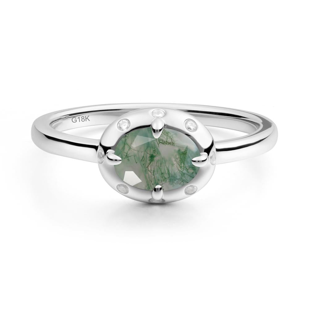 Oval Moss Agate Ring with Faux-Bezel Setting - LUO Jewelry #metal_18k white gold