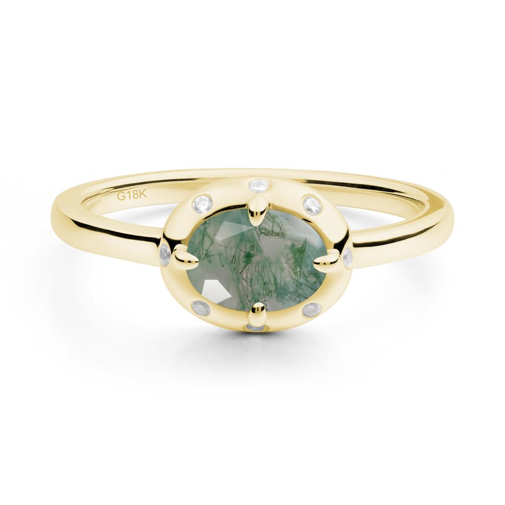 Oval Moss Agate Ring with Faux-Bezel Setting - LUO Jewelry #metal_18k yellow gold