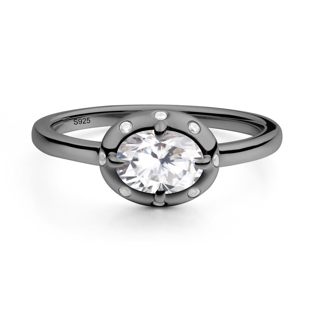 East-West Oval Moissanite Ring - LUO Jewelry #metal_black finish sterling silver