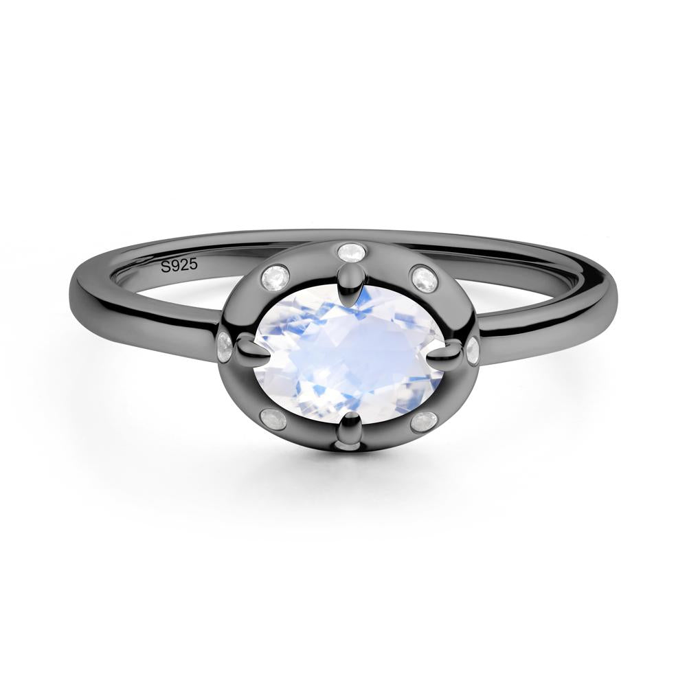 Oval Moonstone Ring with Faux-Bezel Setting - LUO Jewelry #metal_black finish sterling silver