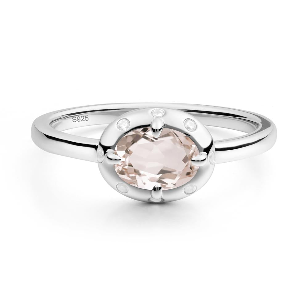 Oval Morganite Ring with Faux-Bezel Setting - LUO Jewelry #metal_sterling silver