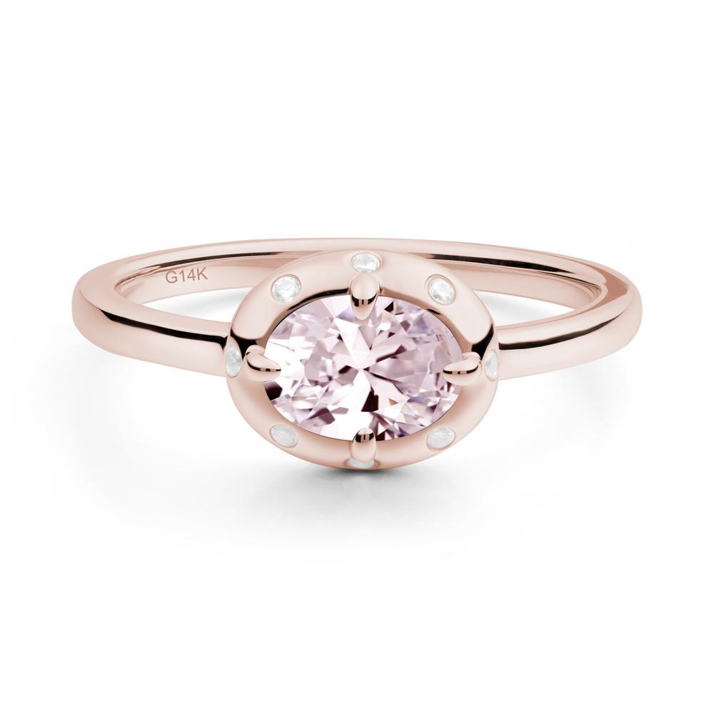 Oval Pink Cubic Zirconia Ring with Faux-Bezel Setting - LUO Jewelry #metal_14k rose gold