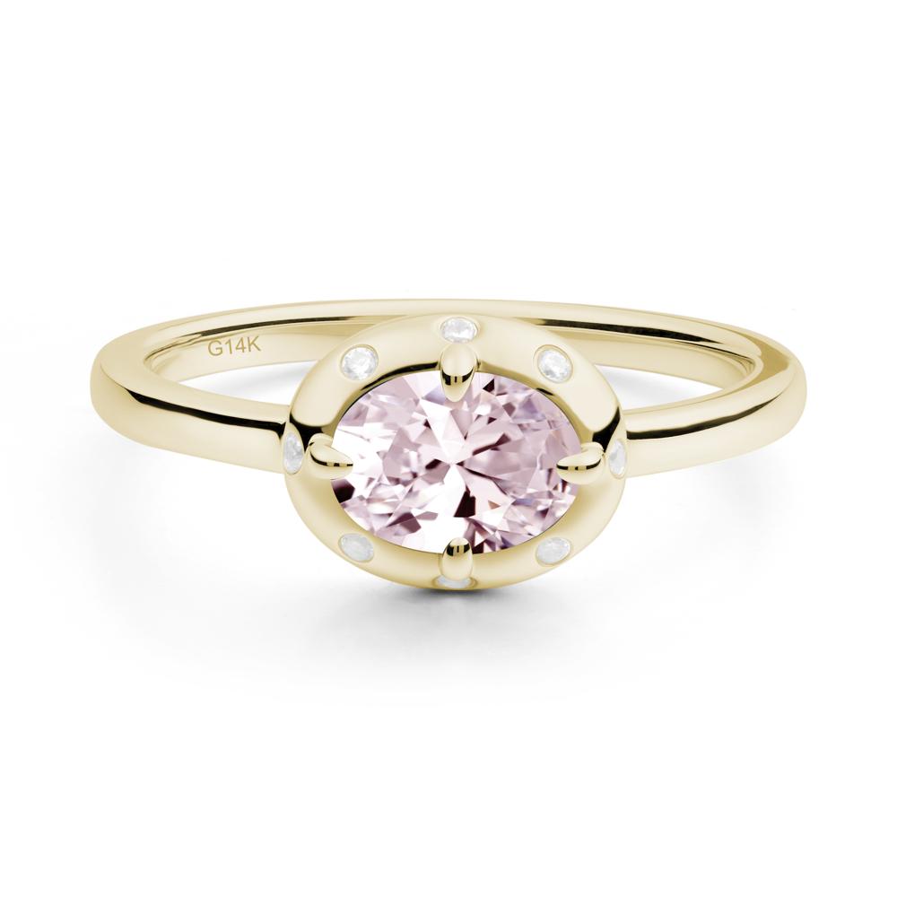 Oval Pink Cubic Zirconia Ring with Faux-Bezel Setting - LUO Jewelry #metal_14k yellow gold