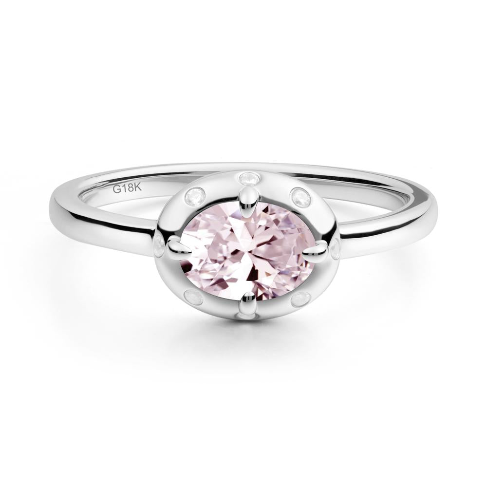 Oval Pink Cubic Zirconia Ring with Faux-Bezel Setting - LUO Jewelry #metal_18k white gold
