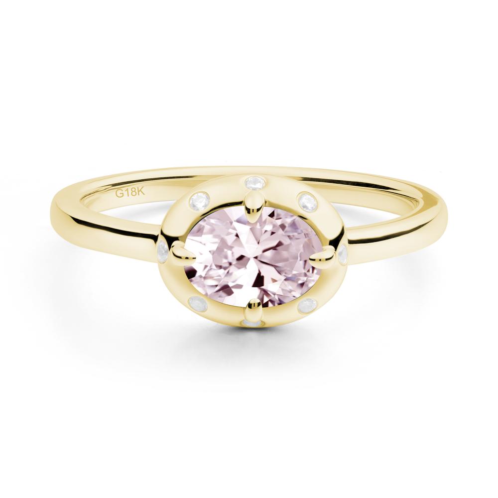 Oval Pink Cubic Zirconia Ring with Faux-Bezel Setting - LUO Jewelry #metal_18k yellow gold