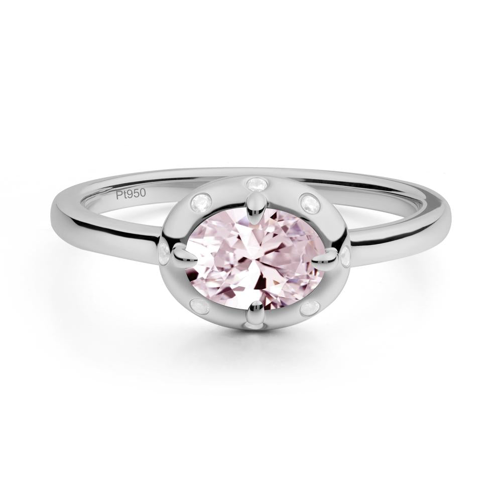 Oval Pink Cubic Zirconia Ring with Faux-Bezel Setting - LUO Jewelry #metal_platinum