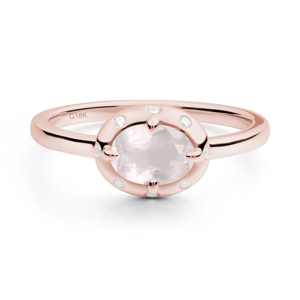 Oval Rose Quartz Ring with Faux-Bezel Setting - LUO Jewelry #metal_18k rose gold