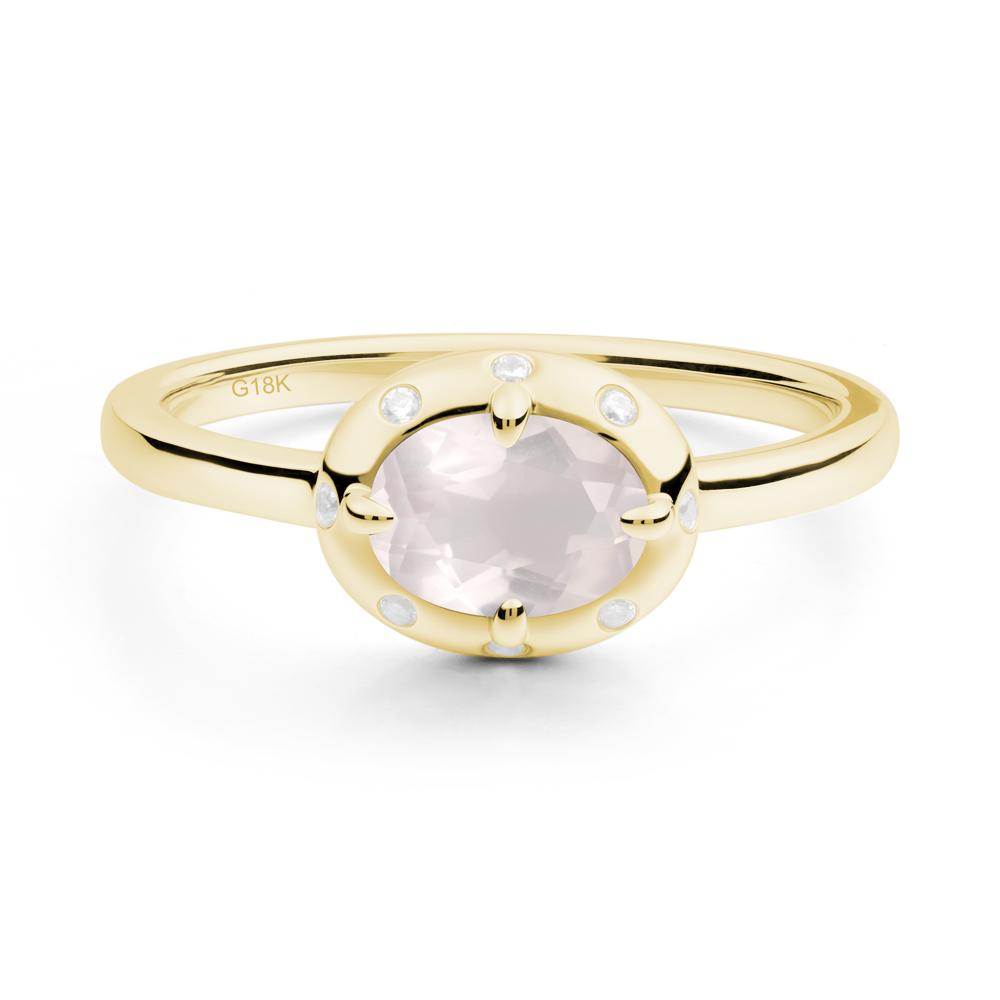 Oval Rose Quartz Ring with Faux-Bezel Setting - LUO Jewelry #metal_18k yellow gold