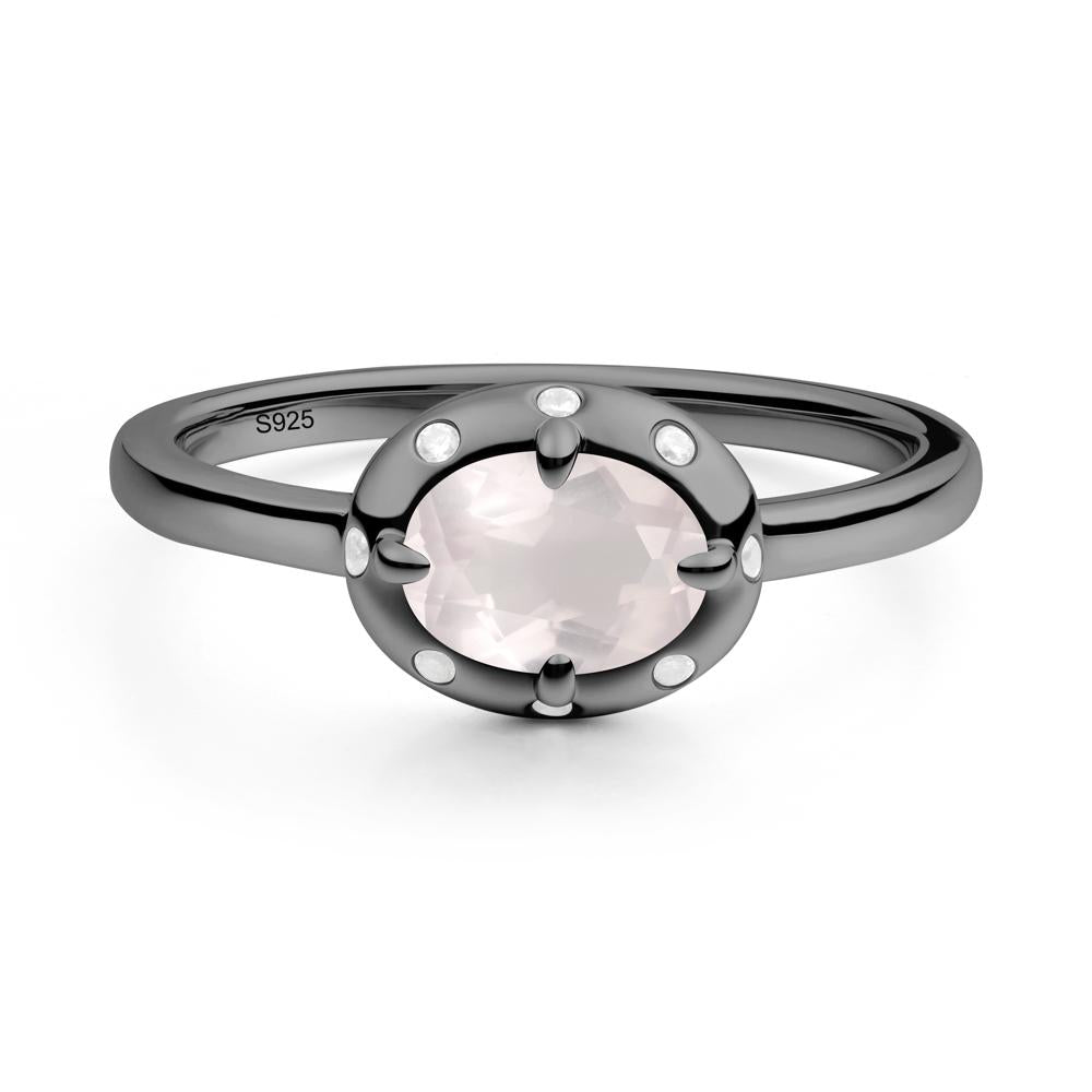 Oval Rose Quartz Ring with Faux-Bezel Setting - LUO Jewelry #metal_black finish sterling silver