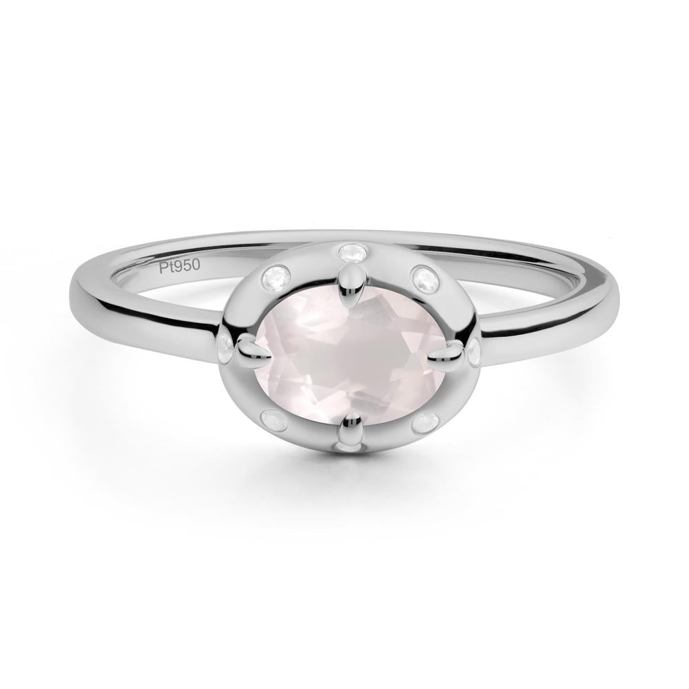 Oval Rose Quartz Ring with Faux-Bezel Setting - LUO Jewelry #metal_platinum