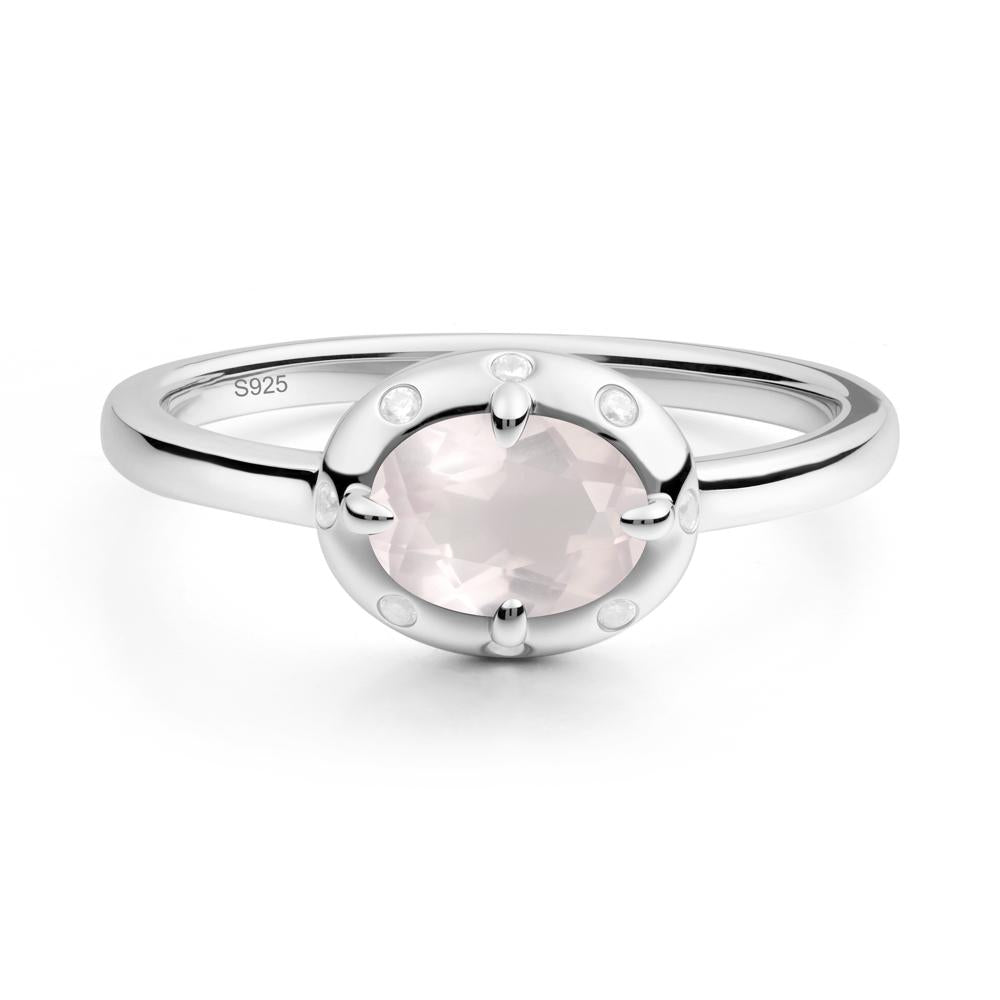 Oval Rose Quartz Ring with Faux-Bezel Setting - LUO Jewelry #metal_sterling silver