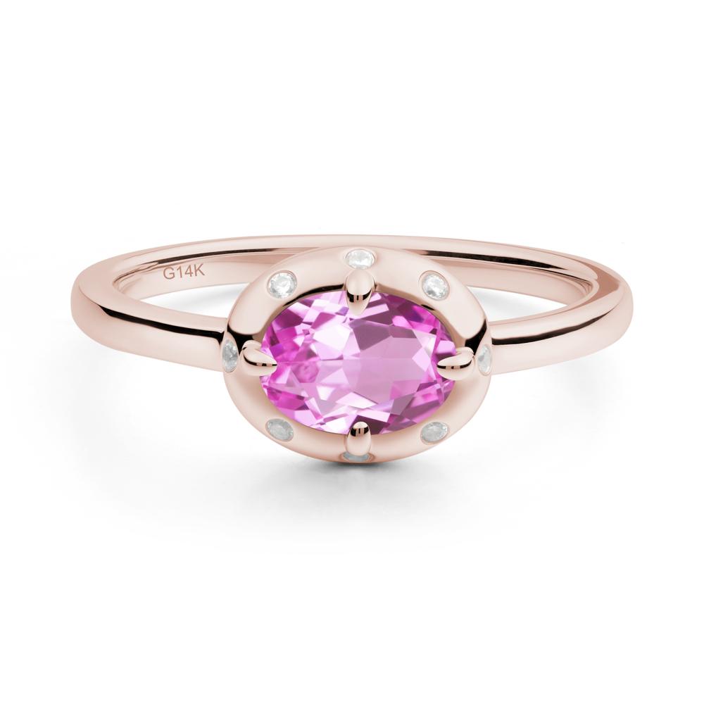 Oval Pink Sapphire Ring with Faux-Bezel Setting - LUO Jewelry #metal_14k rose gold