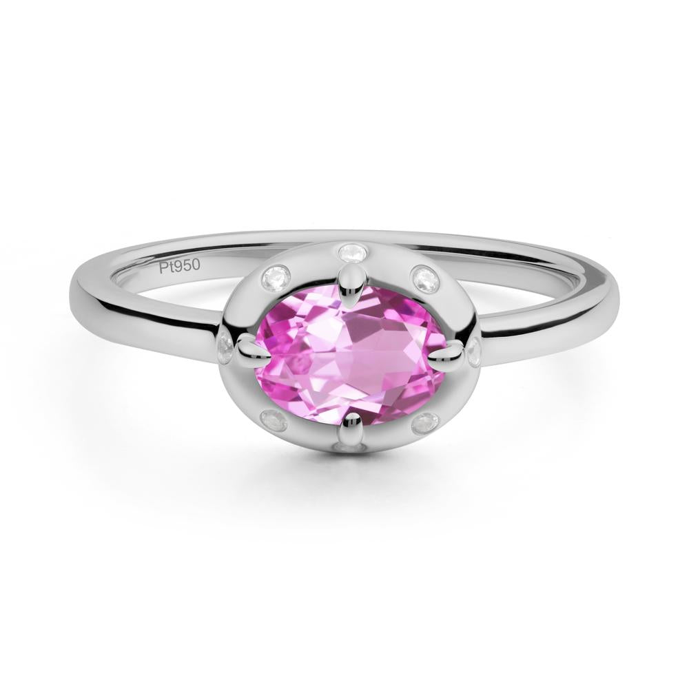 Oval Pink Sapphire Ring with Faux-Bezel Setting - LUO Jewelry #metal_platinum