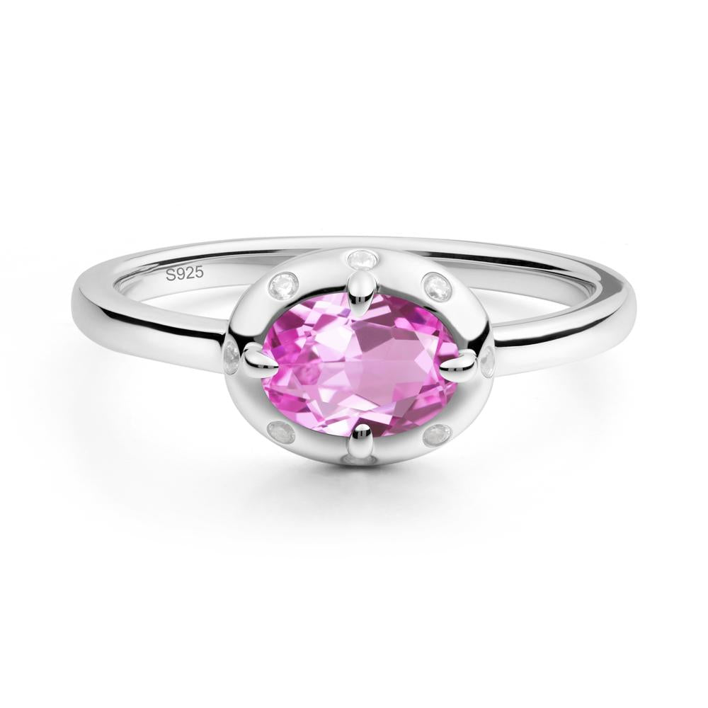 Oval Pink Sapphire Ring with Faux-Bezel Setting - LUO Jewelry #metal_sterling silver