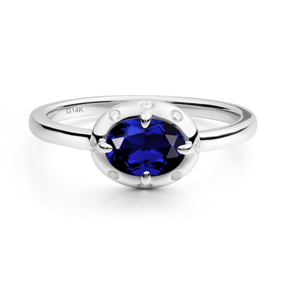 Oval Sapphire Ring with Faux-Bezel Setting - LUO Jewelry #metal_14k white gold