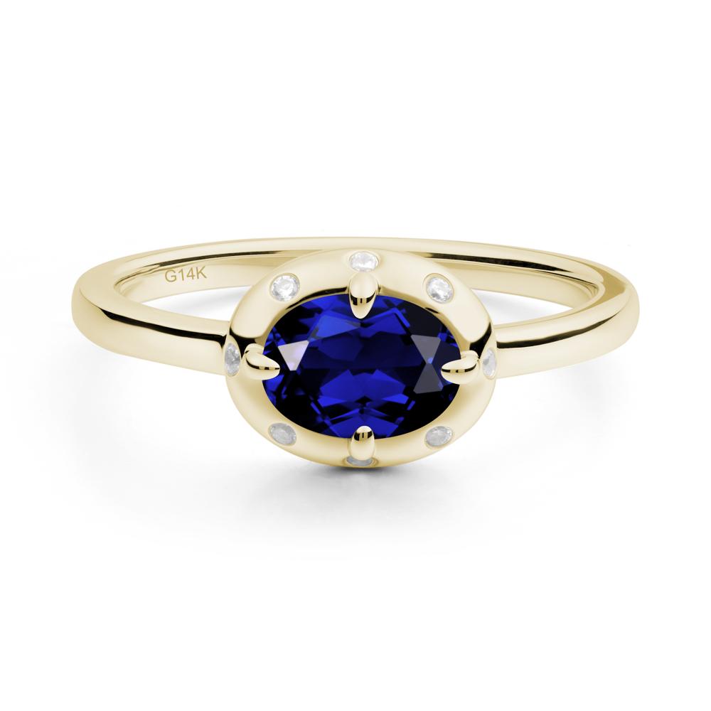 Oval Sapphire Ring with Faux-Bezel Setting - LUO Jewelry #metal_14k yellow gold