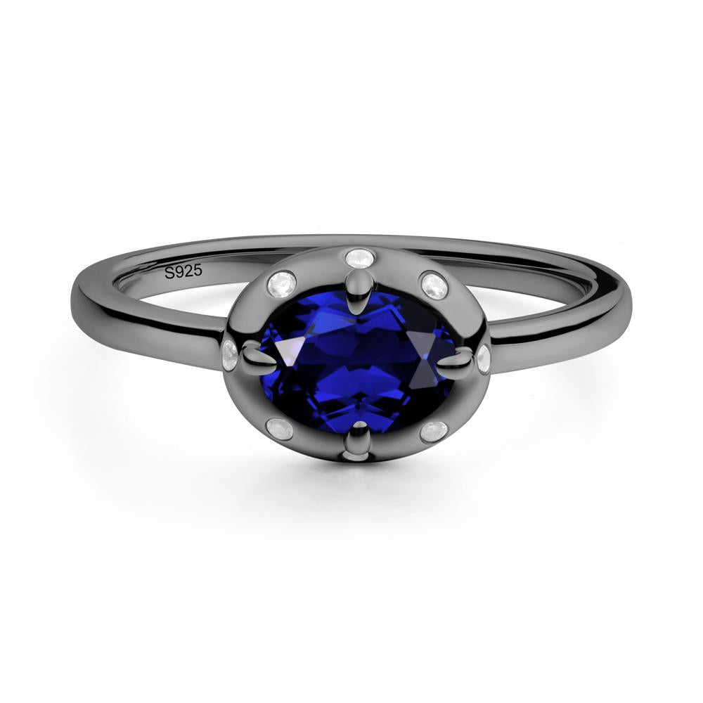 Oval Sapphire Ring with Faux-Bezel Setting - LUO Jewelry #metal_black finish sterling silver
