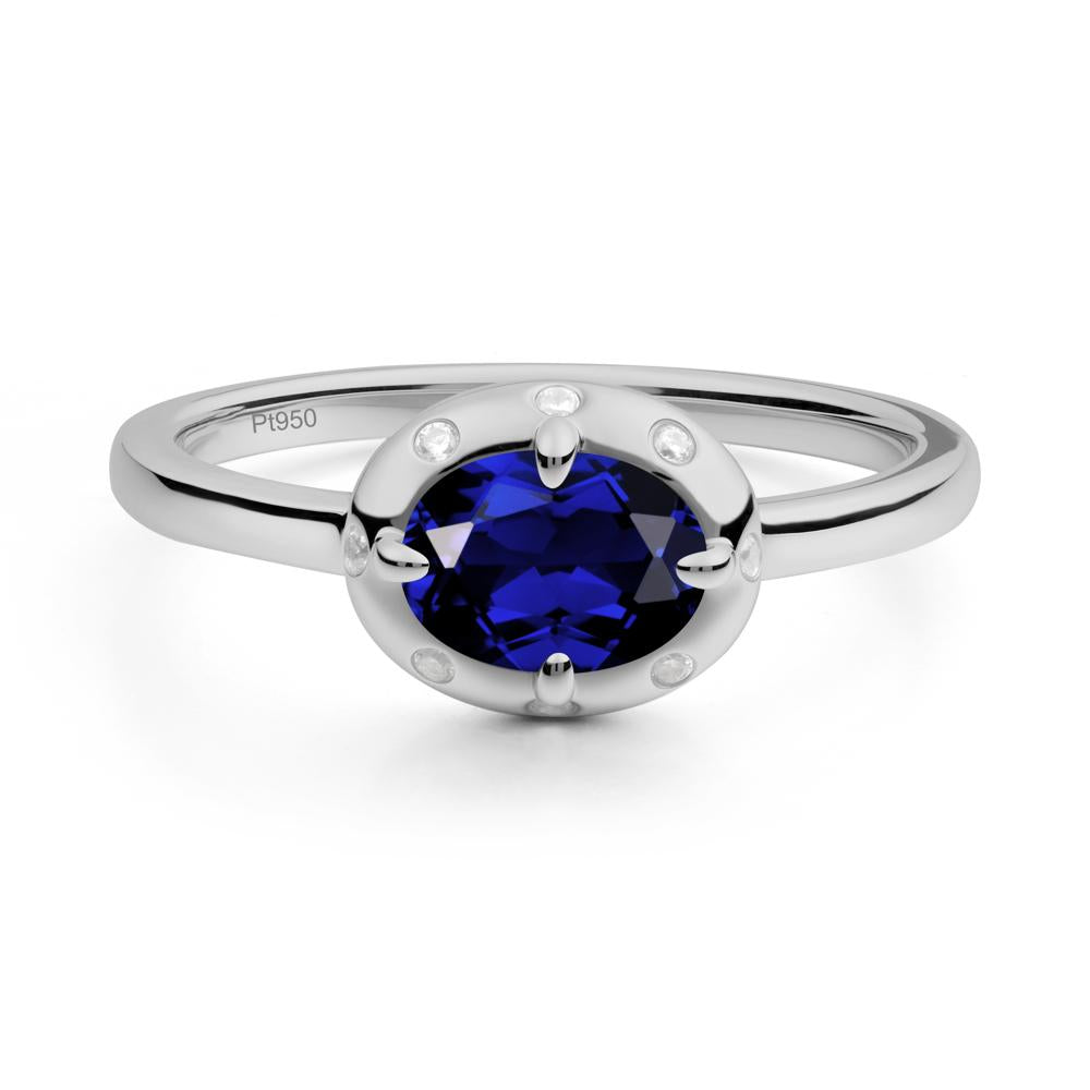 Oval Sapphire Ring with Faux-Bezel Setting - LUO Jewelry #metal_platinum