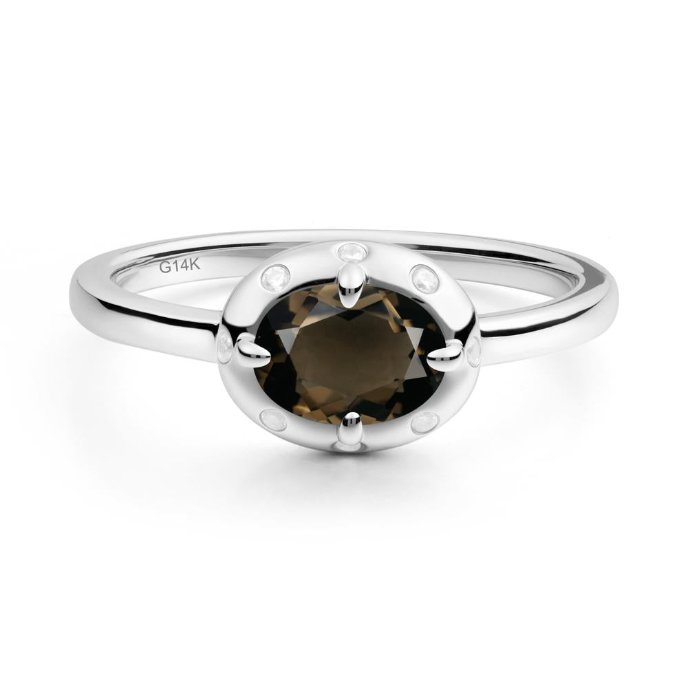 Oval Smoky Quartz Ring with Faux-Bezel Setting - LUO Jewelry #metal_14k white gold