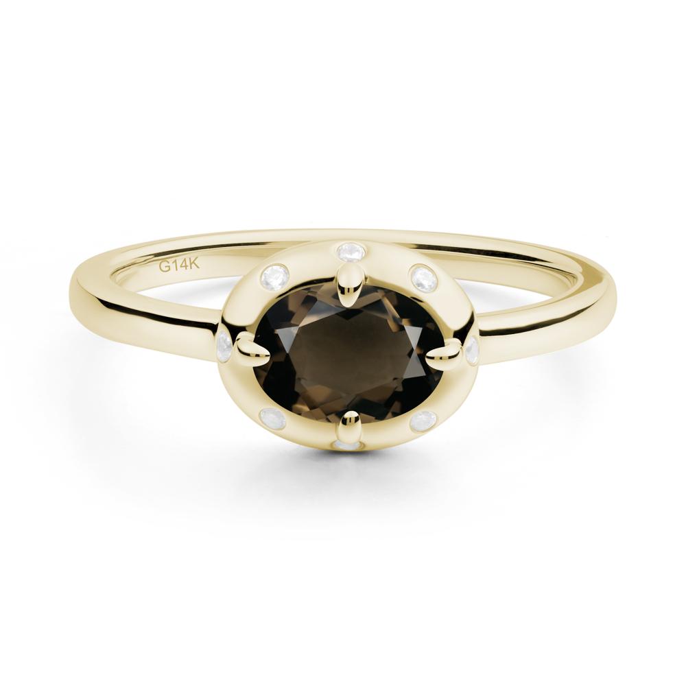 Oval Smoky Quartz Ring with Faux-Bezel Setting - LUO Jewelry #metal_14k yellow gold