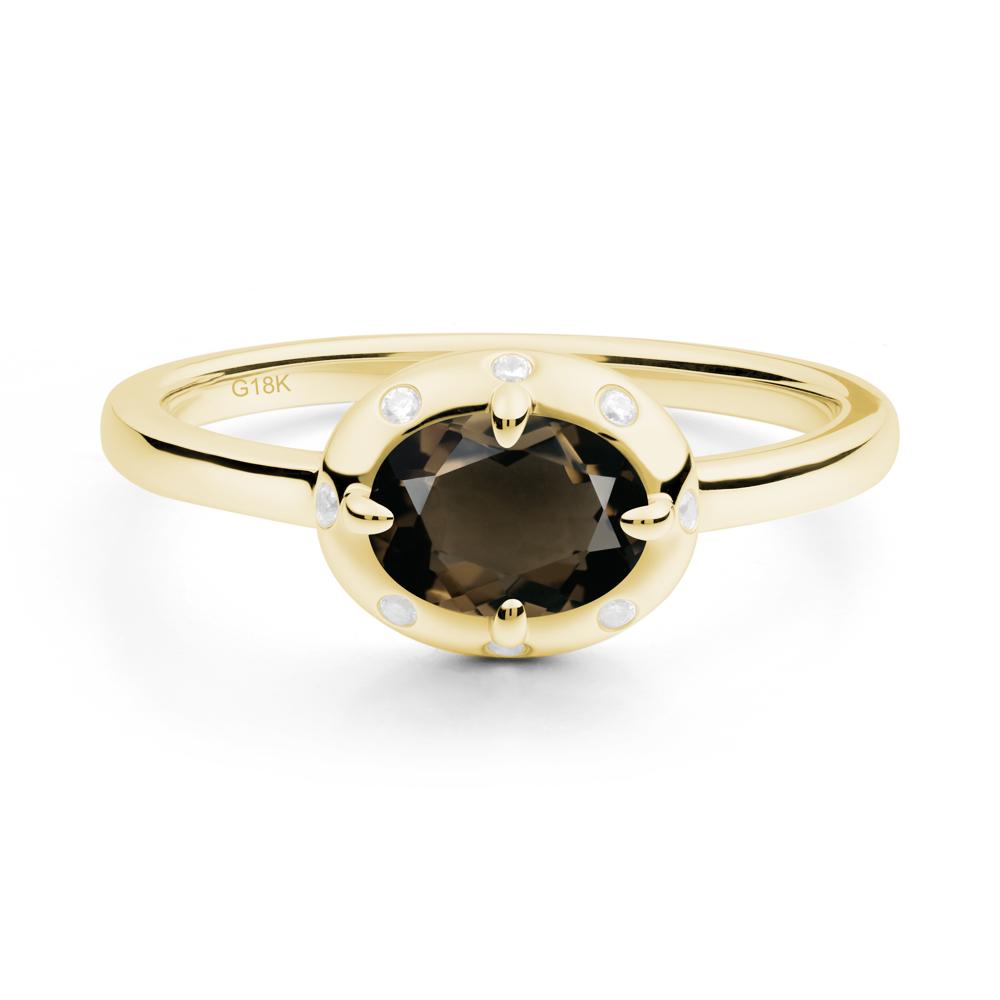 Oval Smoky Quartz Ring with Faux-Bezel Setting - LUO Jewelry #metal_18k yellow gold