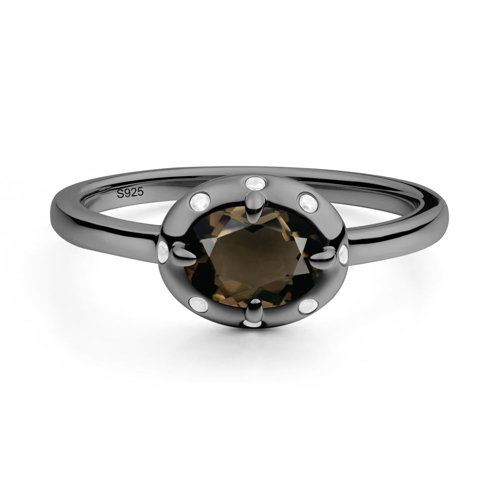 Oval Smoky Quartz Ring with Faux-Bezel Setting - LUO Jewelry #metal_black finish sterling silver
