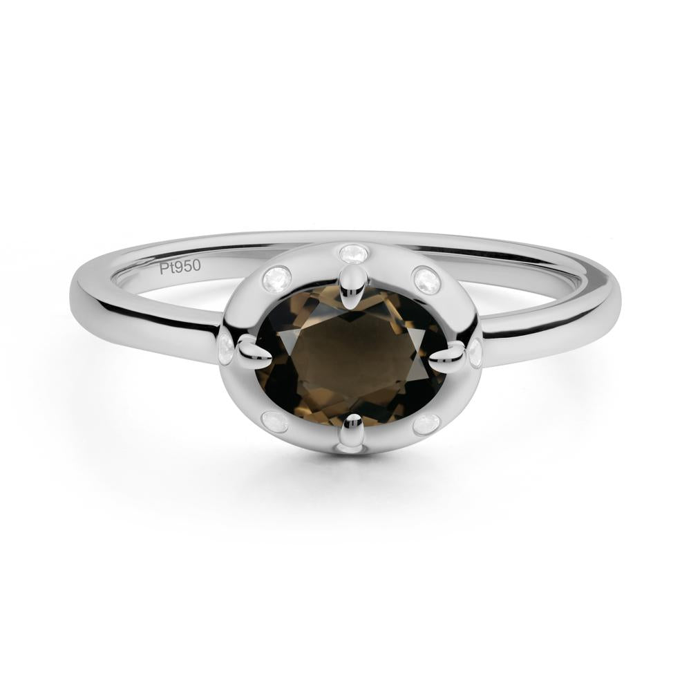 Oval Smoky Quartz Ring with Faux-Bezel Setting - LUO Jewelry #metal_platinum