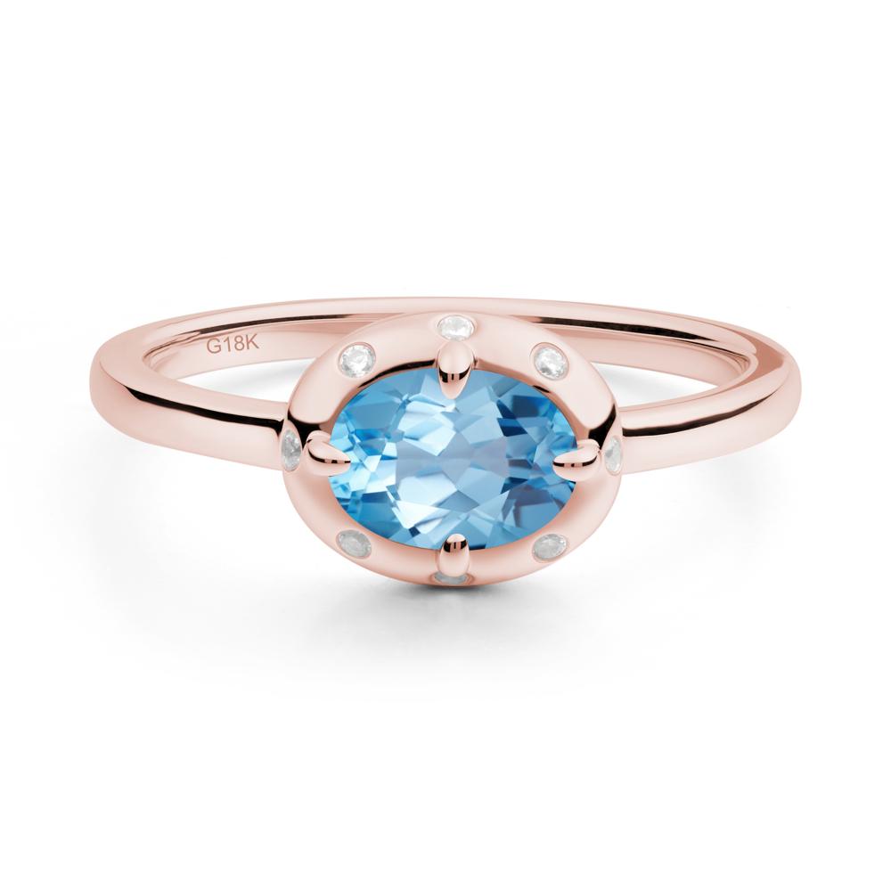 Oval Swiss Blue Topaz Ring with Faux-Bezel Setting - LUO Jewelry #metal_18k rose gold