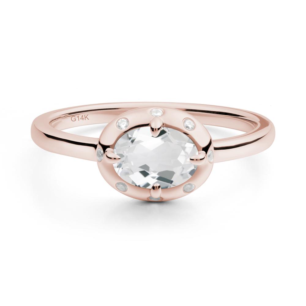 Oval White Topaz Ring with Faux-Bezel Setting - LUO Jewelry #metal_14k rose gold