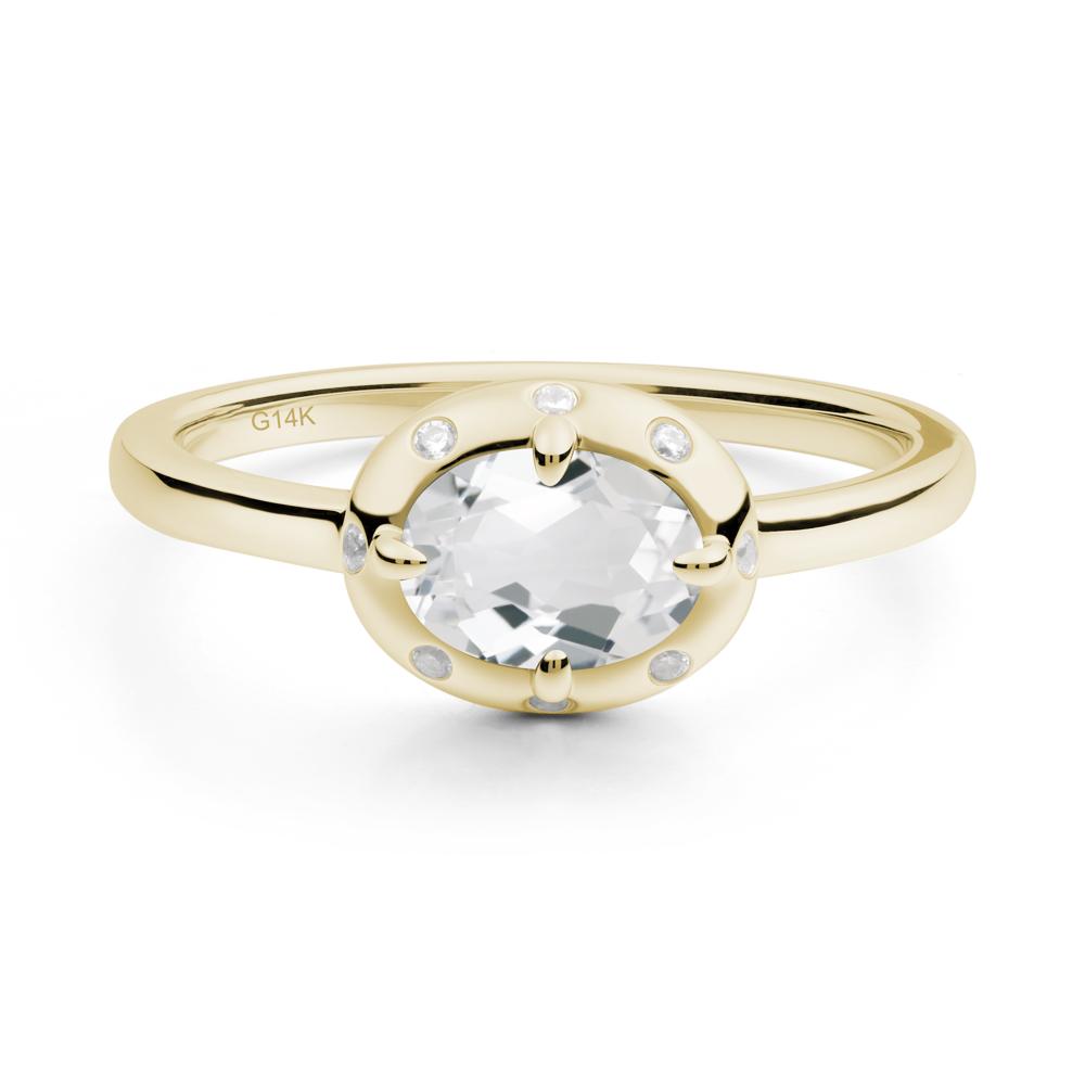 Oval White Topaz Ring with Faux-Bezel Setting - LUO Jewelry #metal_14k yellow gold