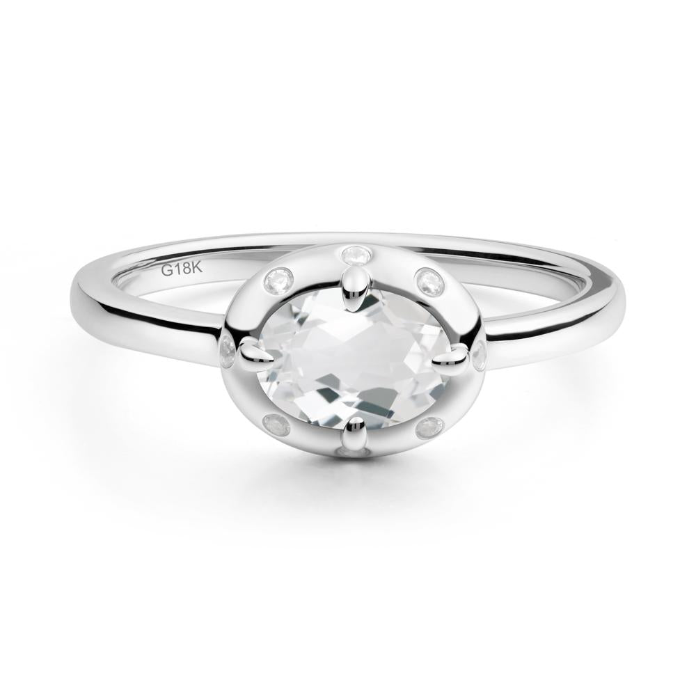 Oval White Topaz Ring with Faux-Bezel Setting - LUO Jewelry #metal_18k white gold