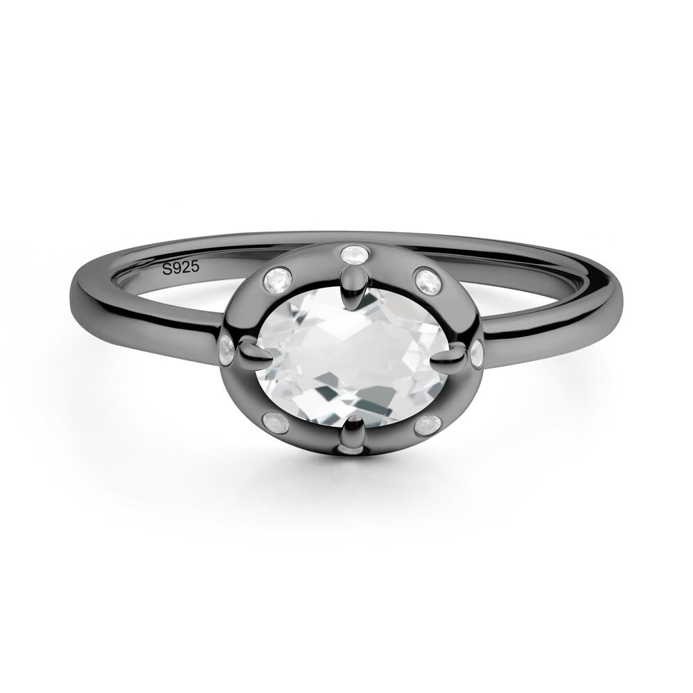 Oval White Topaz Ring with Faux-Bezel Setting - LUO Jewelry #metal_black finish sterling silver