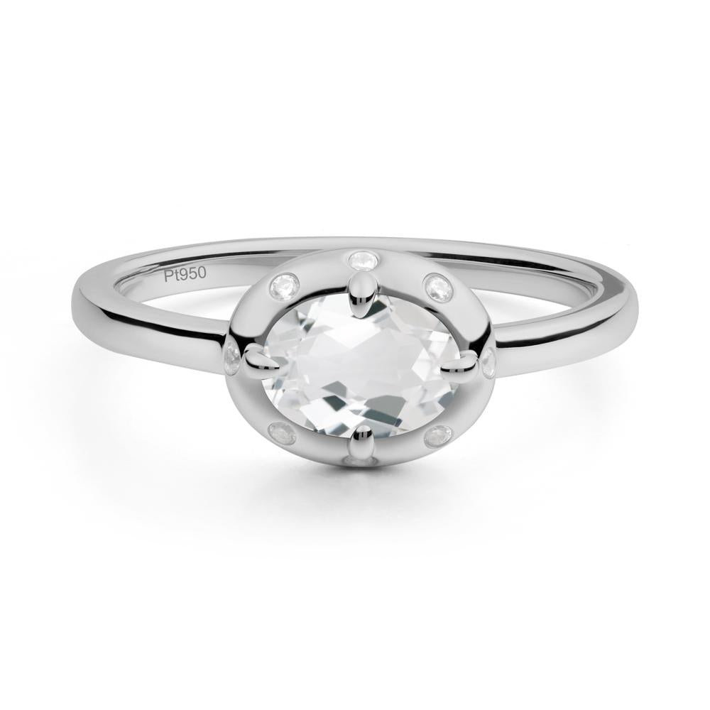 Oval White Topaz Ring with Faux-Bezel Setting - LUO Jewelry #metal_platinum