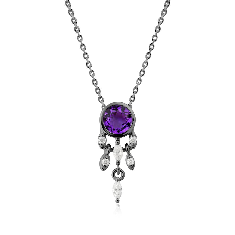 Bezel Set Round Amethyst Pendant - LUO Jewelry #metal_black finish sterling silver