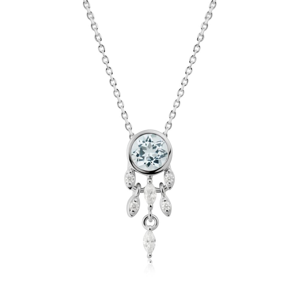 Bezel Set Round Aquamarine Pendant - LUO Jewelry #metal_platinum